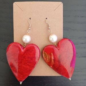 Heart-Shaped Red and Gold Earrings